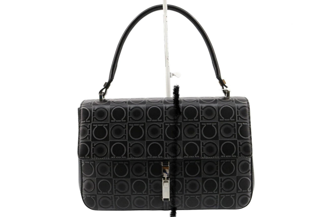 Ferragamo Black Gancini Handbag.