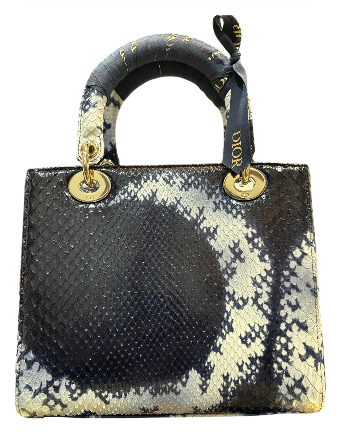 Christian Dior Python Lady Dior Edition Leather Medium Hand Bag Blue.