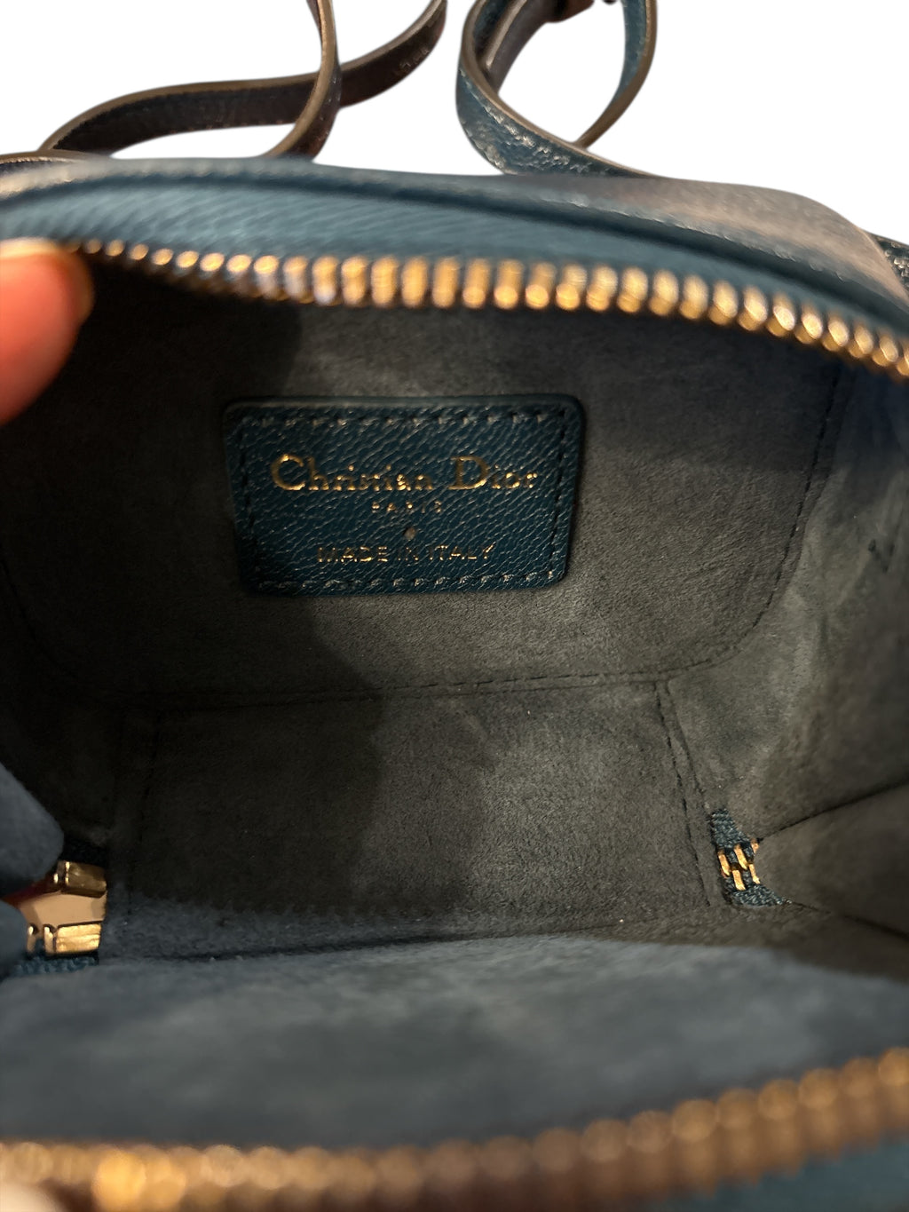 Christian Dior Saddle Shoulder Strap Pouch Goatskin Mini Blue.