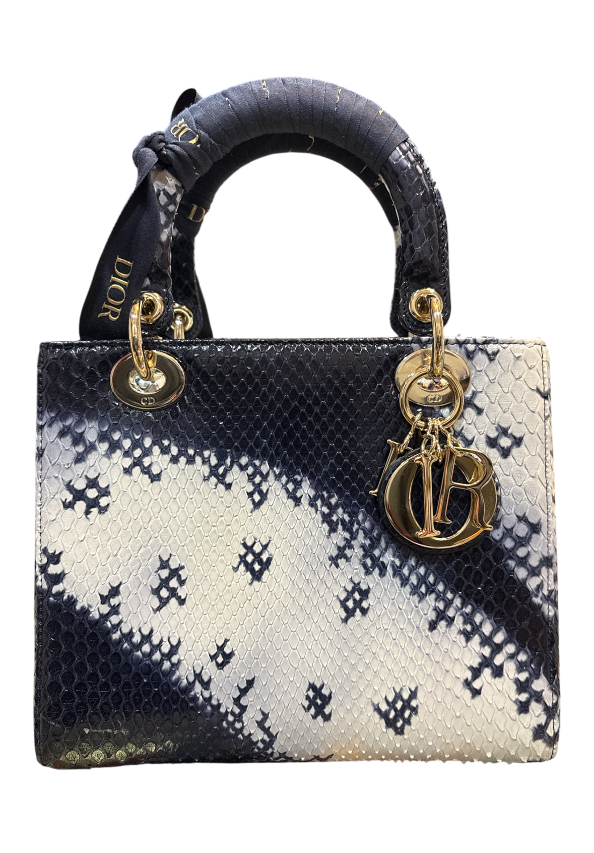 Christian Dior Python Lady Dior Edition Leather Medium Hand Bag Blue.