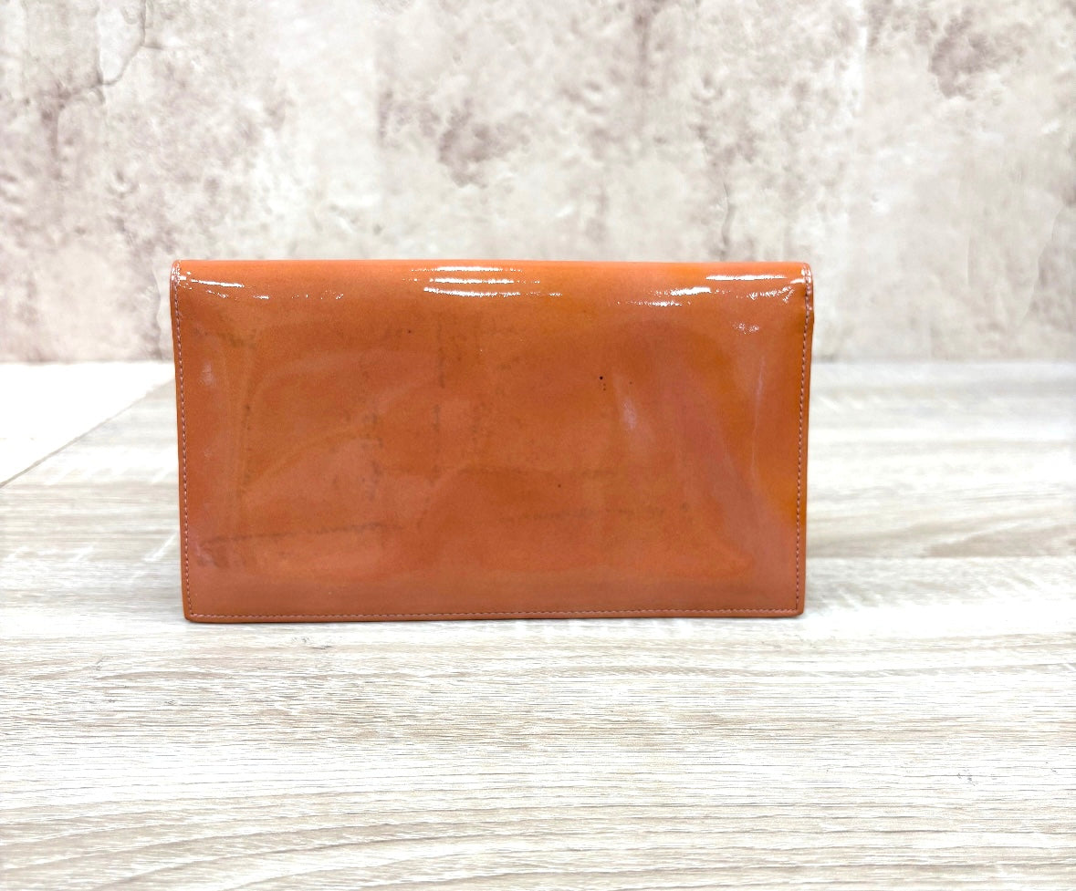 Chanel Orange Patent Leather Long Wallet.
