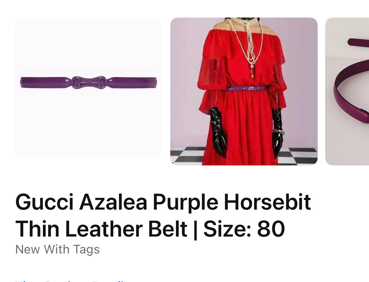 Gucci Azalea Purple Horsebit Thin Leather Belt Size 80.