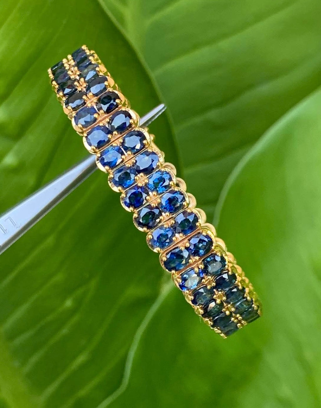 Blue Sapphire Navy Blue Color 12K Gold Bracelet Size 6.5.
