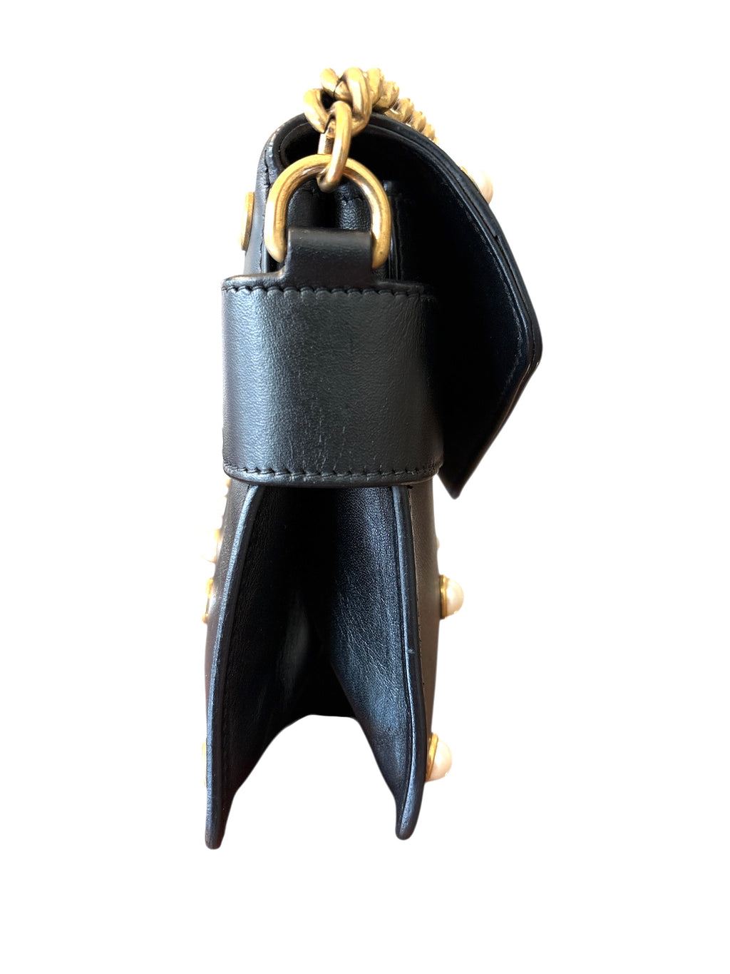 Gucci Broadway pearly Bee Shoulder Bag Embellished Leather Mini Black.