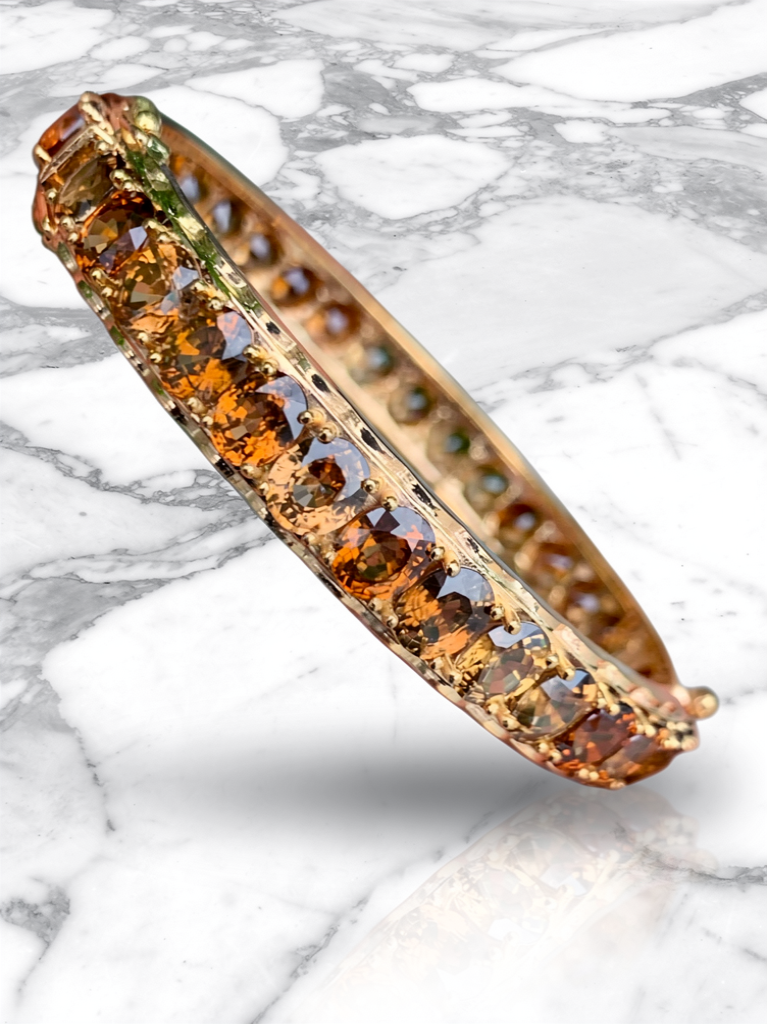 Cambodia Unheated Zircon 12K Gold Bangle Bracelet Size 6.5"