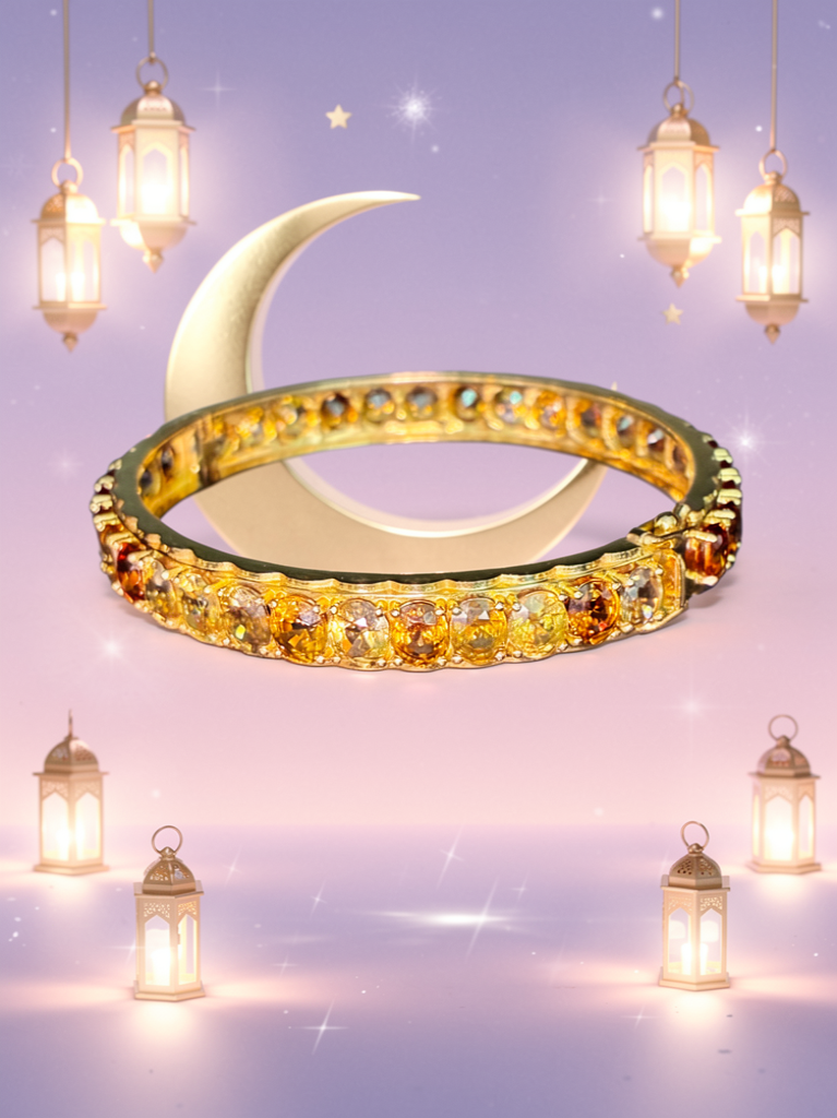 Cambodia Unheated Zircon 12K Gold Bangle Bracelet Size 6.5"