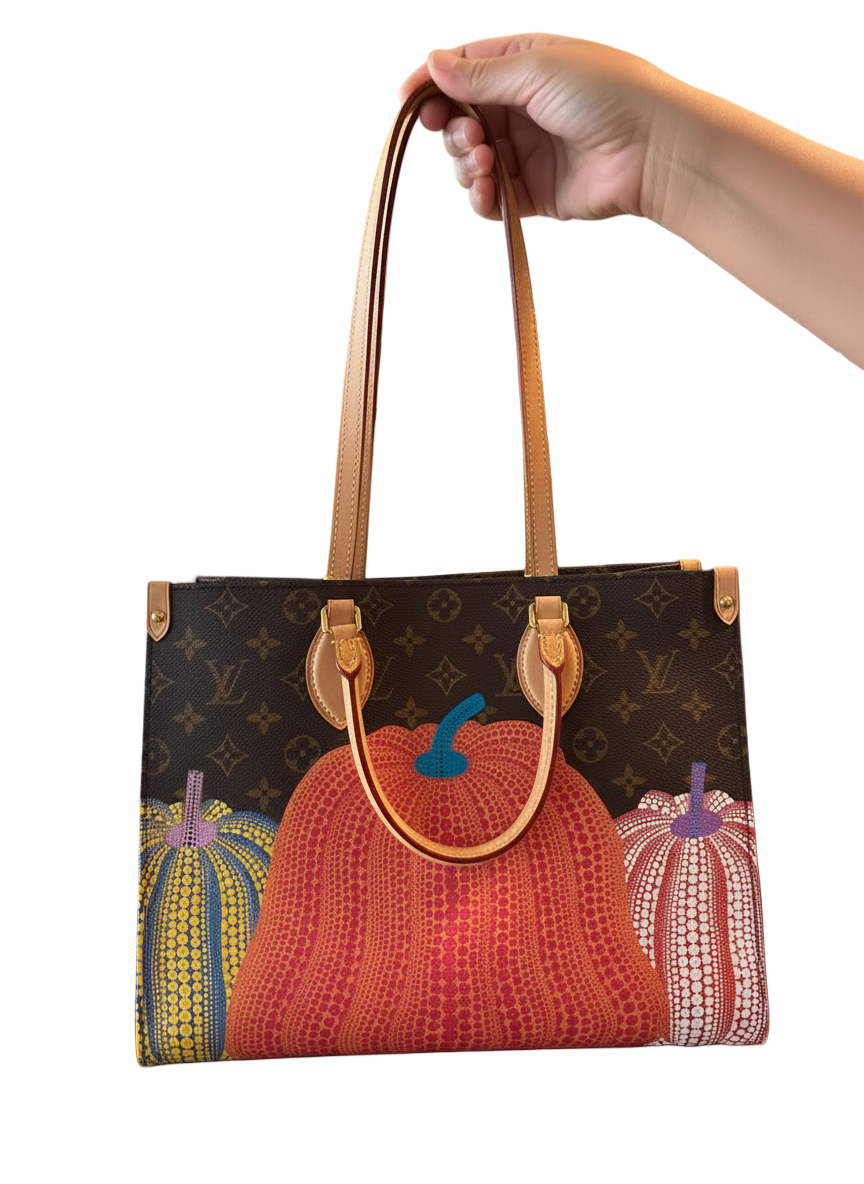 Louis Vuitton X Kusama Monogram Pumpkin On The Go MM Tote Bag Come With COA Certificate