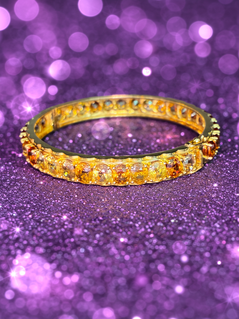 Cambodia Unheated Zircon 12K Gold Bangle Bracelet Size 6.5"
