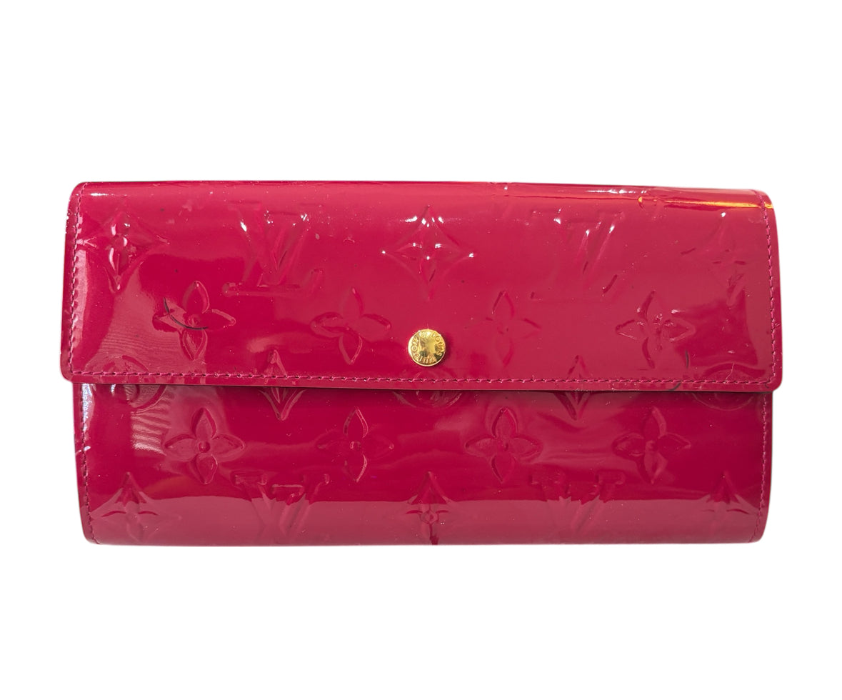 Louis Vuitton Vernis Portefeuille Sarah Long Wallet Rose Pink.