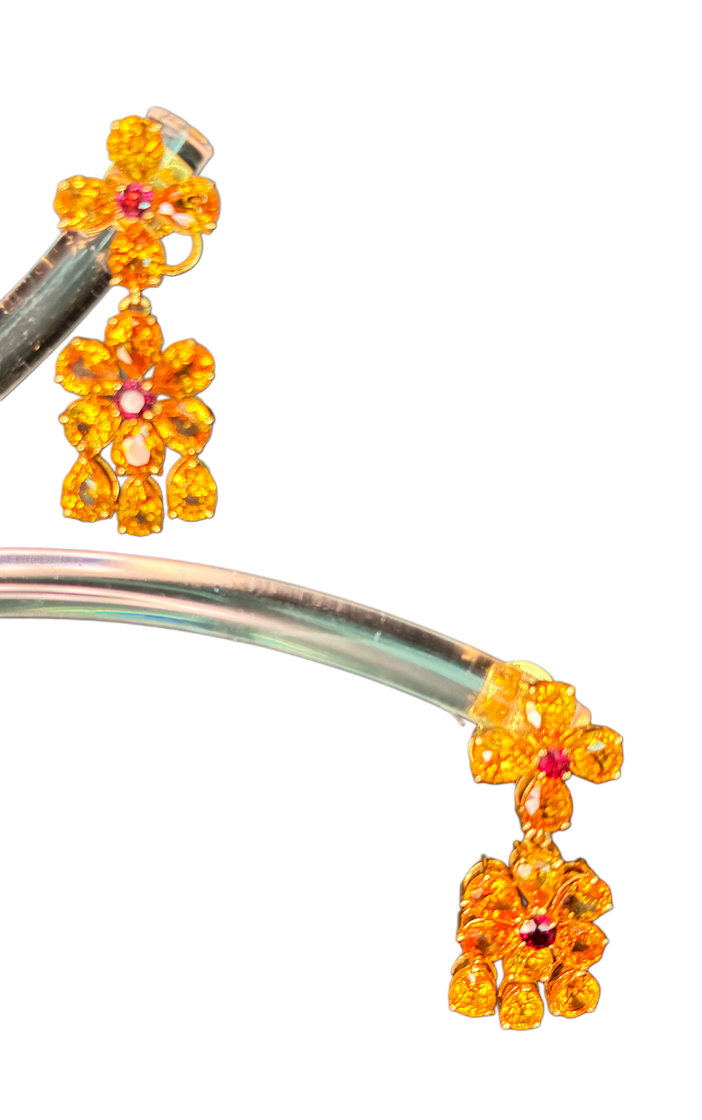 Yellow Sapphire And Ruby 17K Gold Drop Earring