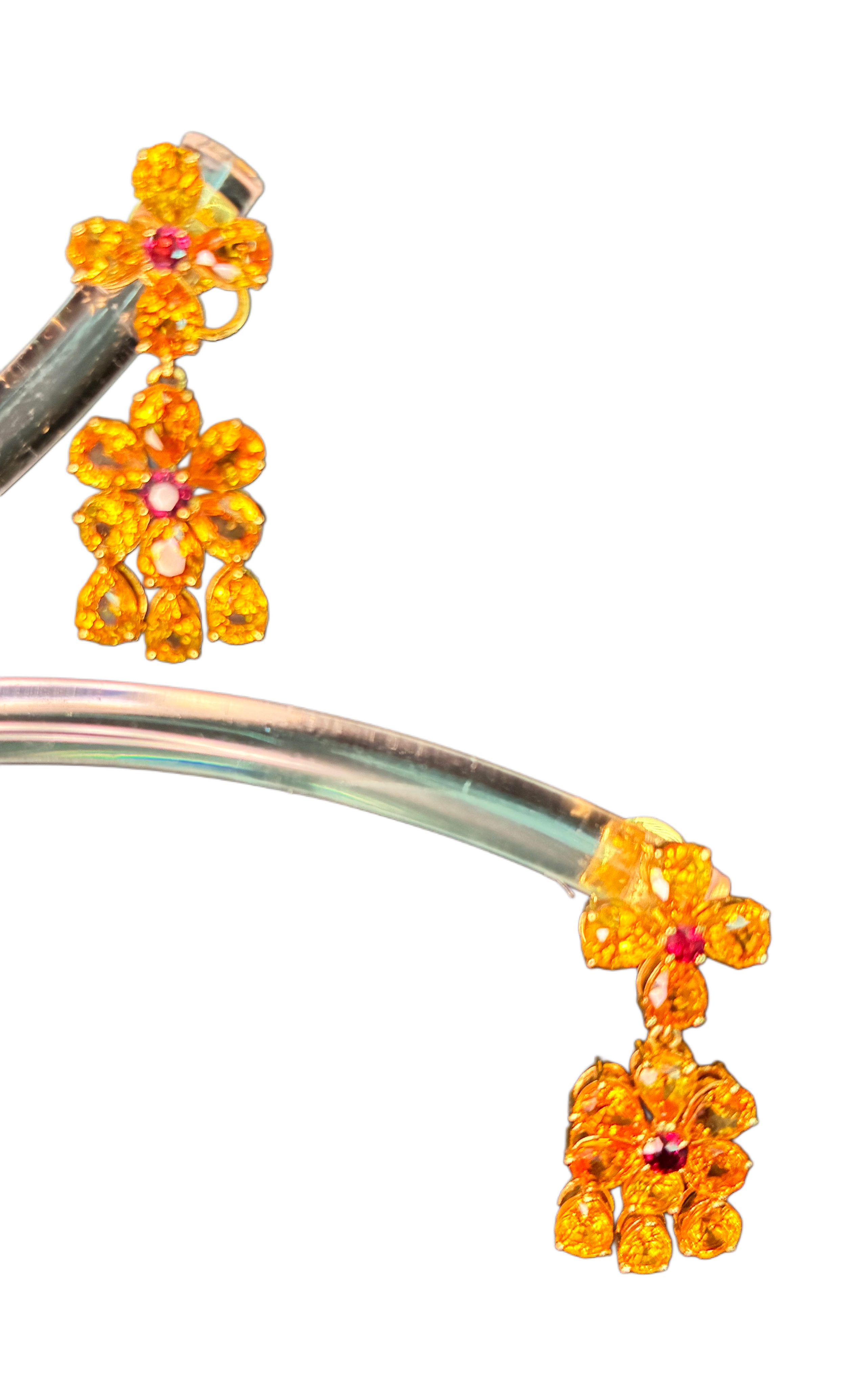 Yellow Sapphire And Ruby 17K Gold Drop Earring