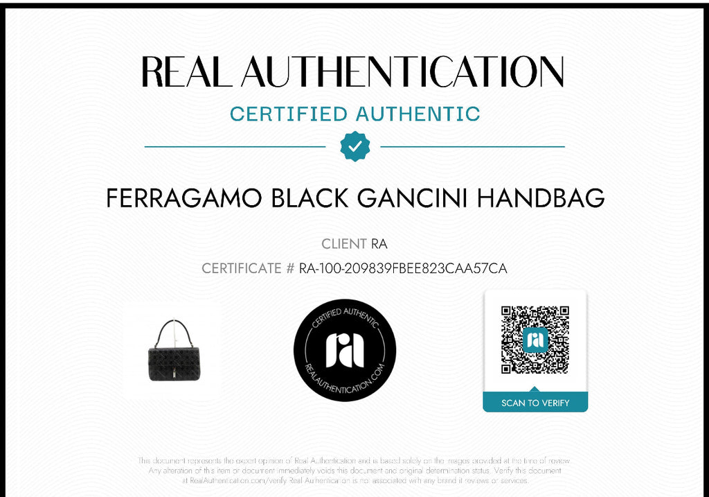 Ferragamo Black Gancini Handbag.