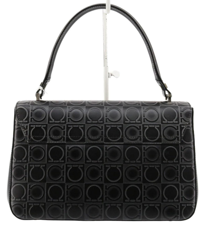 Ferragamo Black Gancini Handbag.