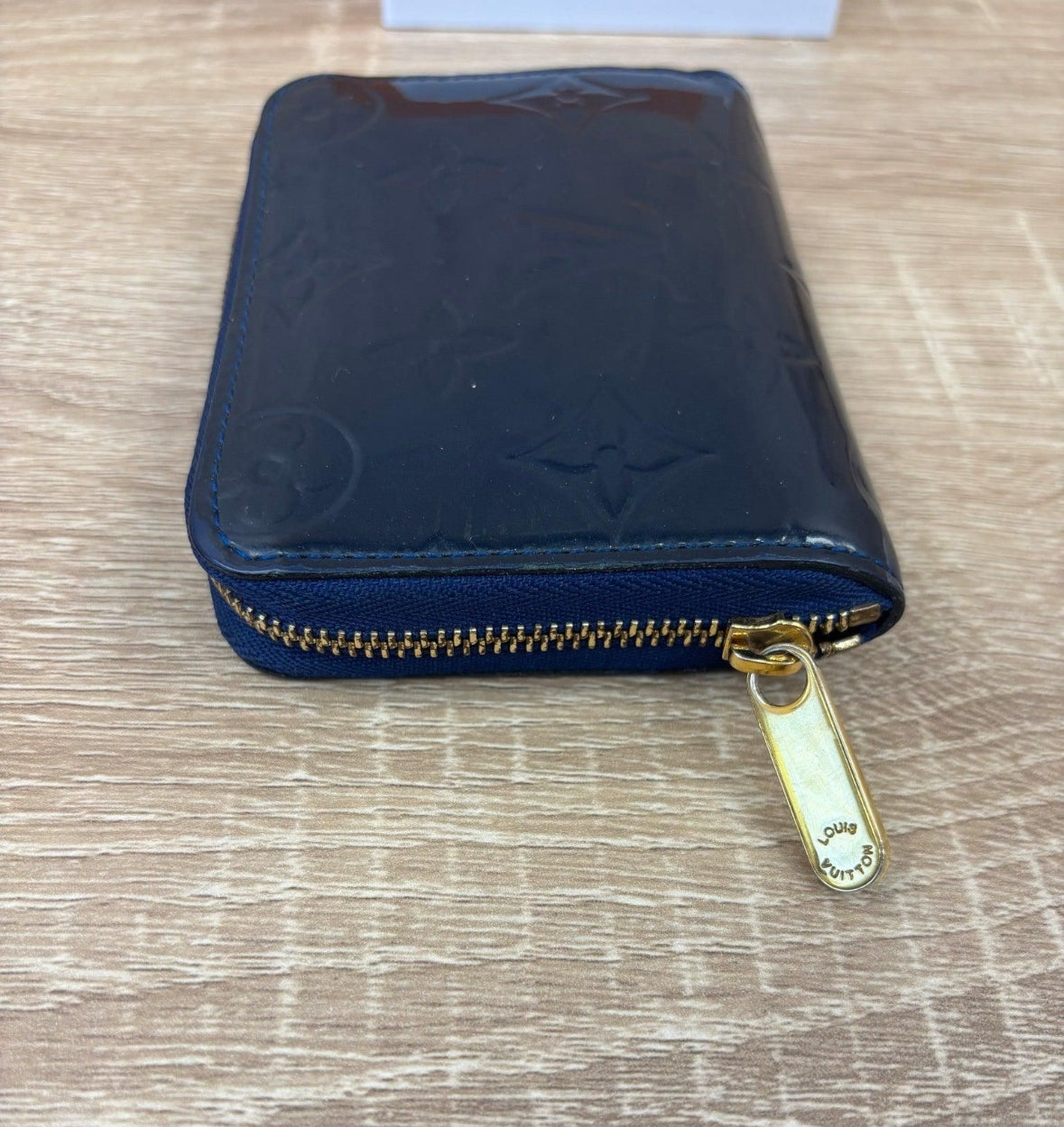 Louiston Vuitton Navy Blue Vernis Compact Wallet.