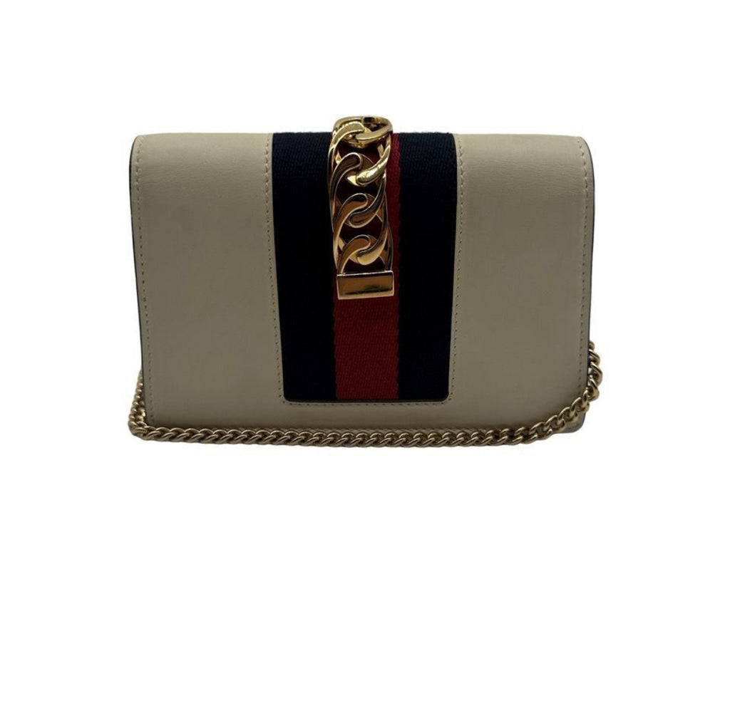 Gucci Calfskin Super Mini Sylvie Chain Shoulder Bag White.