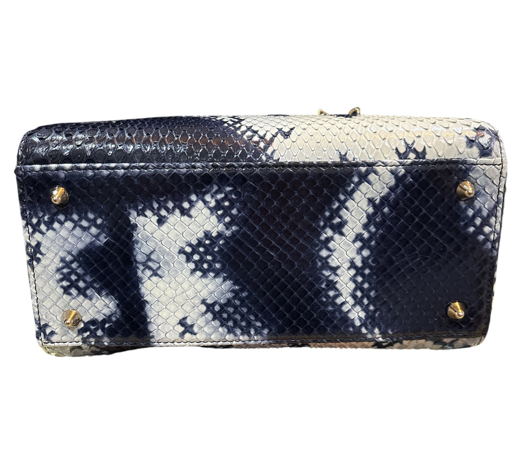 Christian Dior Python Lady Dior Edition Leather Medium Hand Bag Blue.