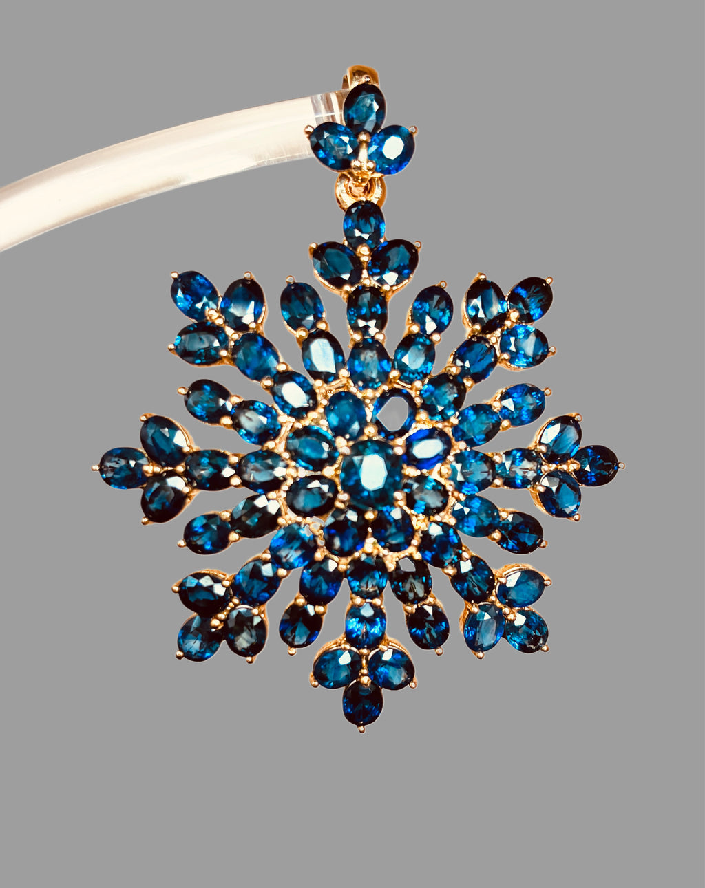 Navy Blue Sapphire Pendant 17K Gold Large Size 2.1/4"x2"