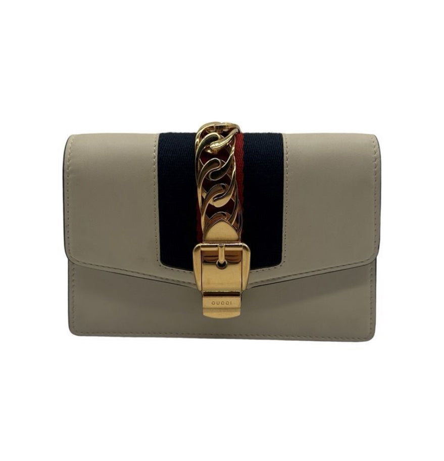 Gucci Calfskin Super Mini Sylvie Chain Shoulder Bag White.