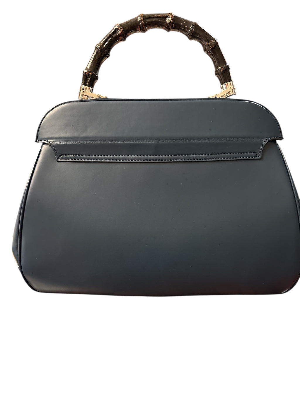 Gucci Blue Smooth Leather Lady Lock Bamboo Top Handle Bag.