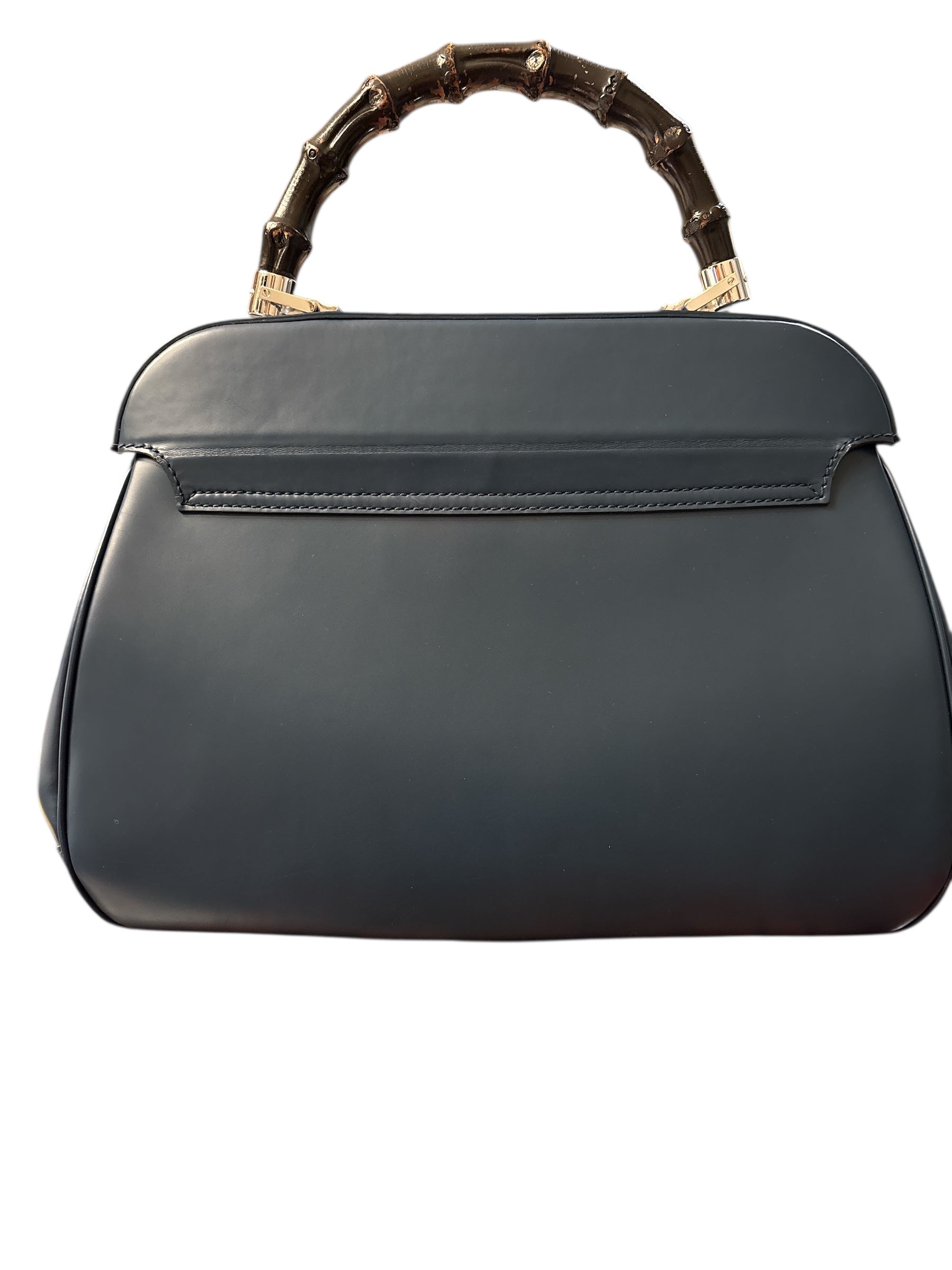 Gucci Blue Smooth Leather Lady Lock Bamboo Top Handle Bag.