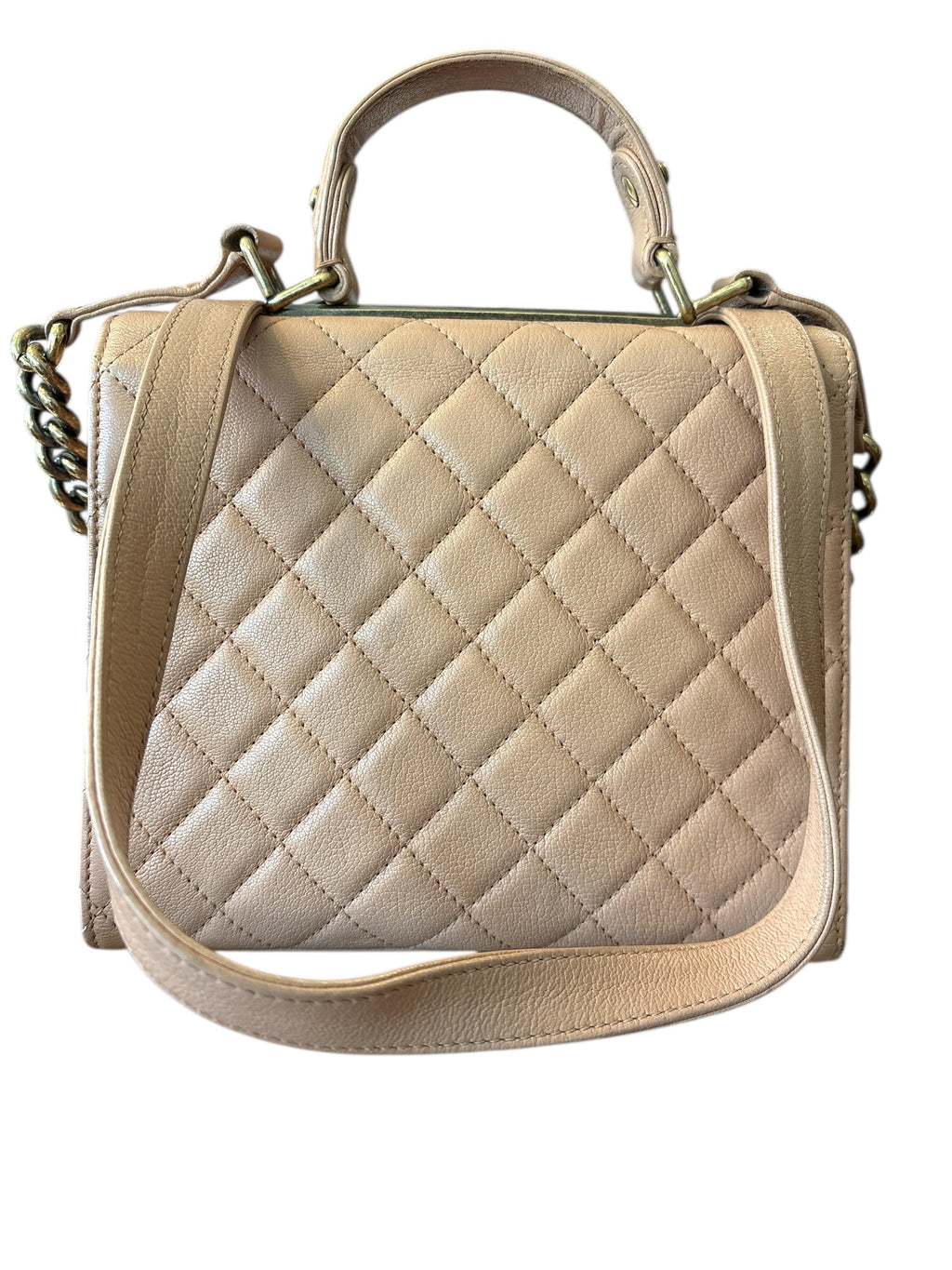 Chanel Qoatskin Quited Rita Top Handdle Flap Beige.