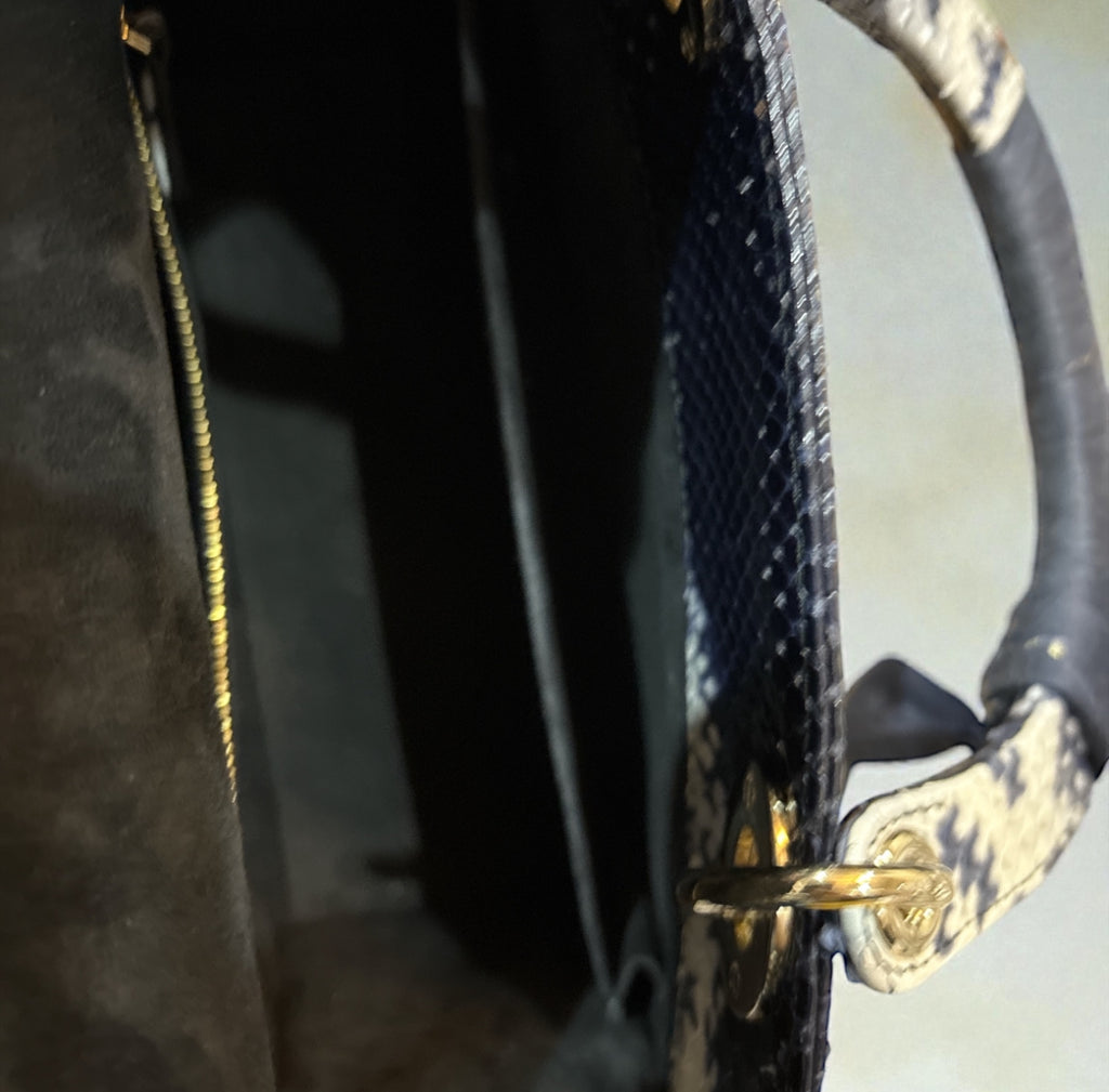 Christian Dior Python Lady Dior Edition Leather Medium Hand Bag Blue.