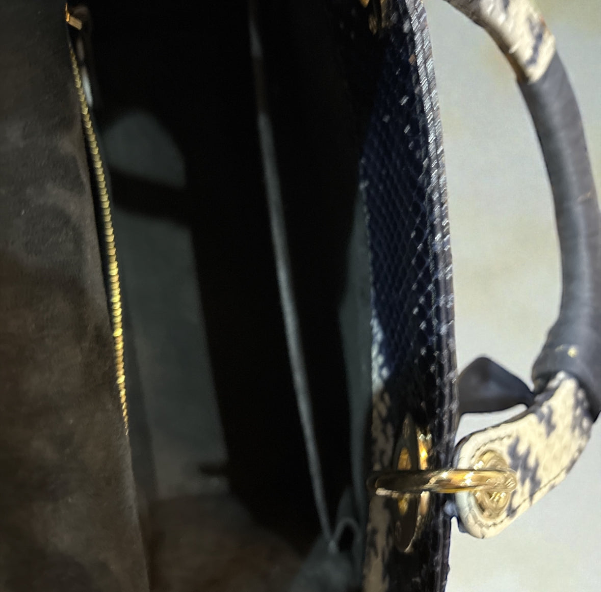 Christian Dior Python Lady Dior Edition Leather Medium Hand Bag Blue.