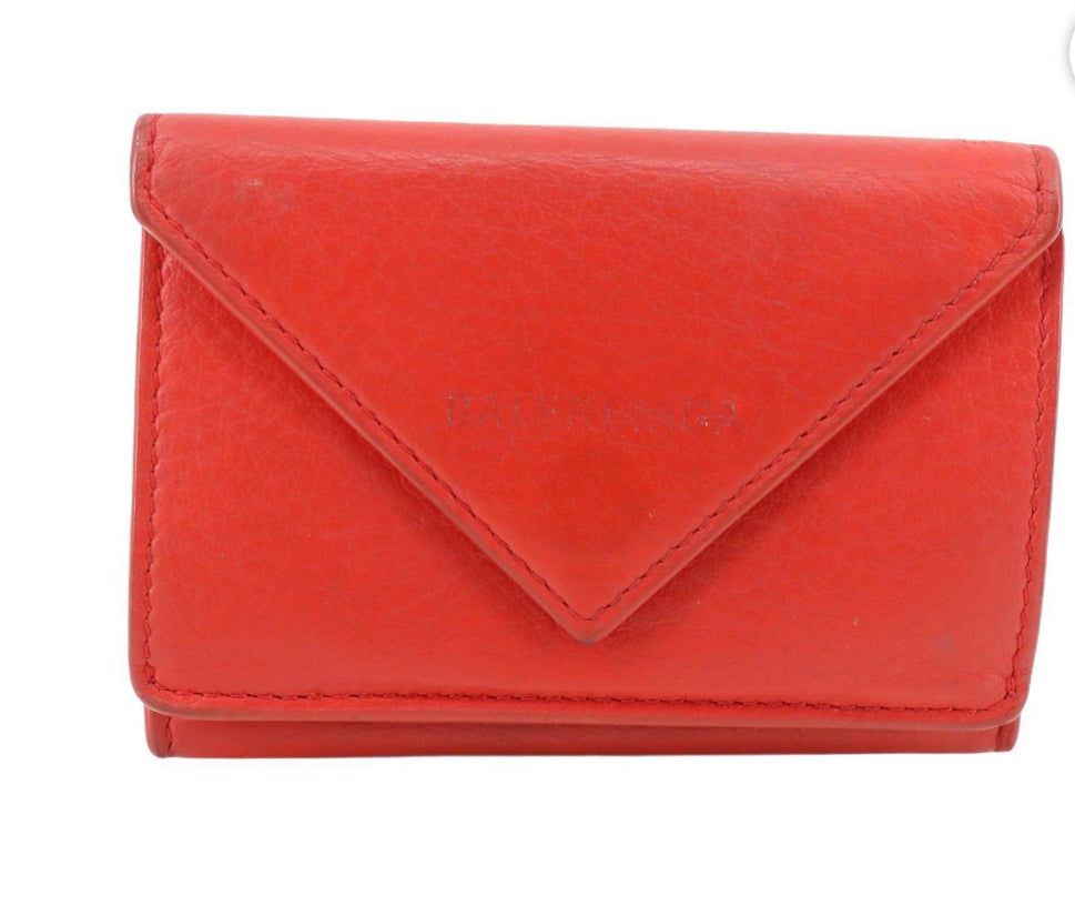 Balenciage Red Tri-Fold Wallet.