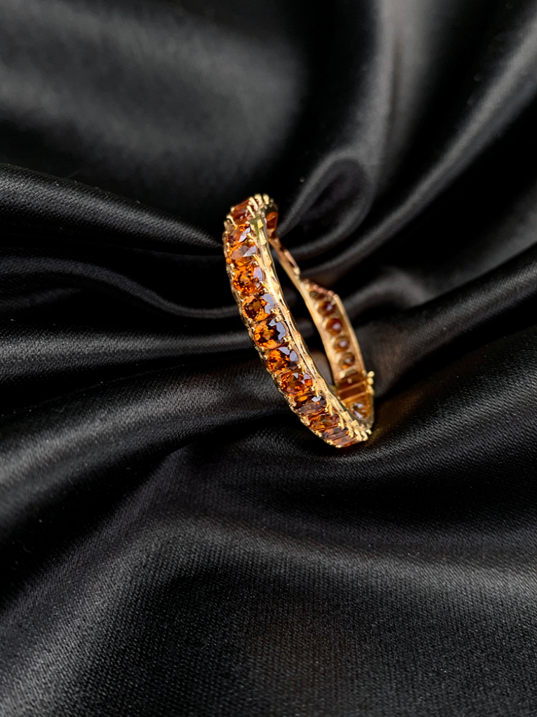 Cambodia Unheated Treated Zircon 12K Gold Bangle Bracelet Size 6.5 ( total Weight 49.70 Ct)