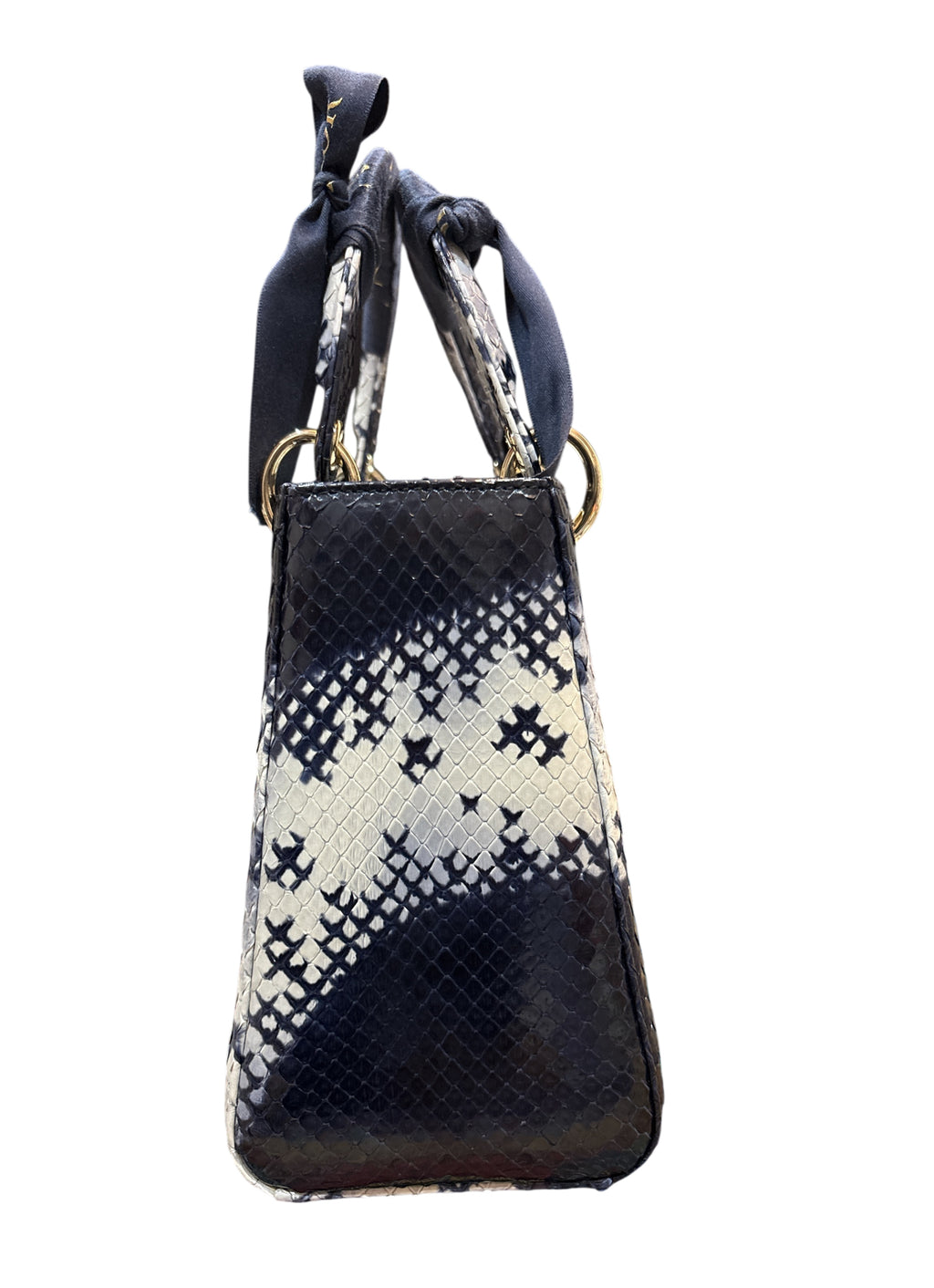 Christian Dior Python Lady Dior Edition Leather Medium Hand Bag Blue.