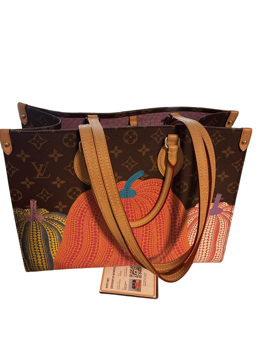 Louis Vuitton X Kusama Monogram Pumpkin On The Go MM Tote Bag Come With COA Certificate