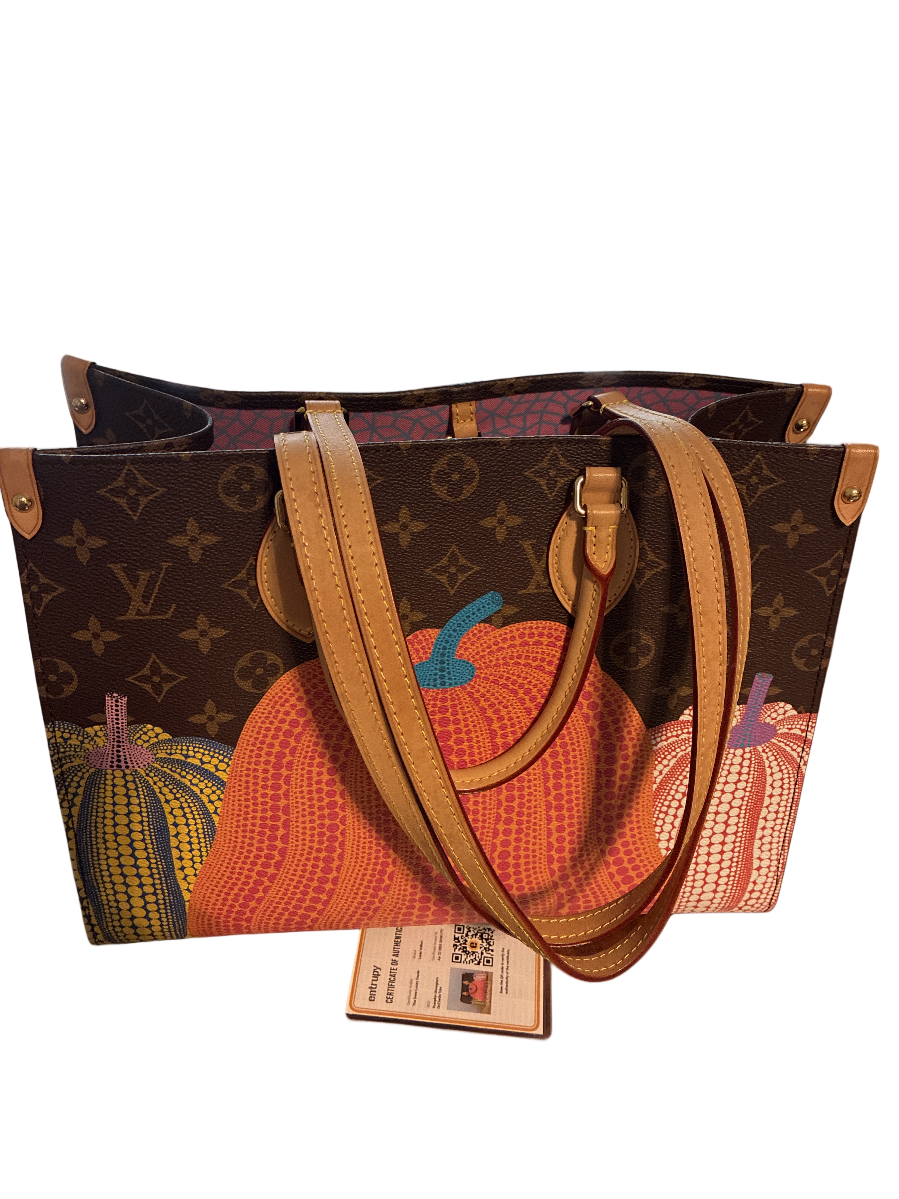 Louis Vuitton X Kusama Monogram Pumpkin On The Go MM Tote Bag Come With COA Certificate