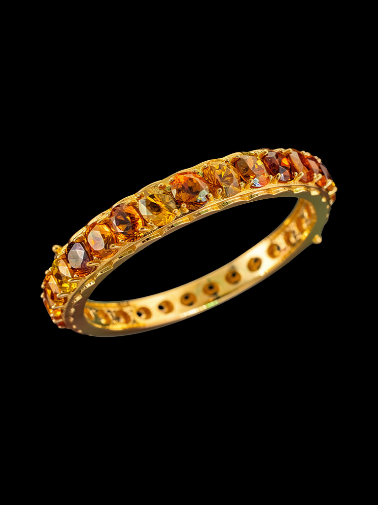 Cambodia Unheated Treated Zircon 12K Gold Bangle Bracelet Size 6.5 ( total Weight 49.70 Ct)