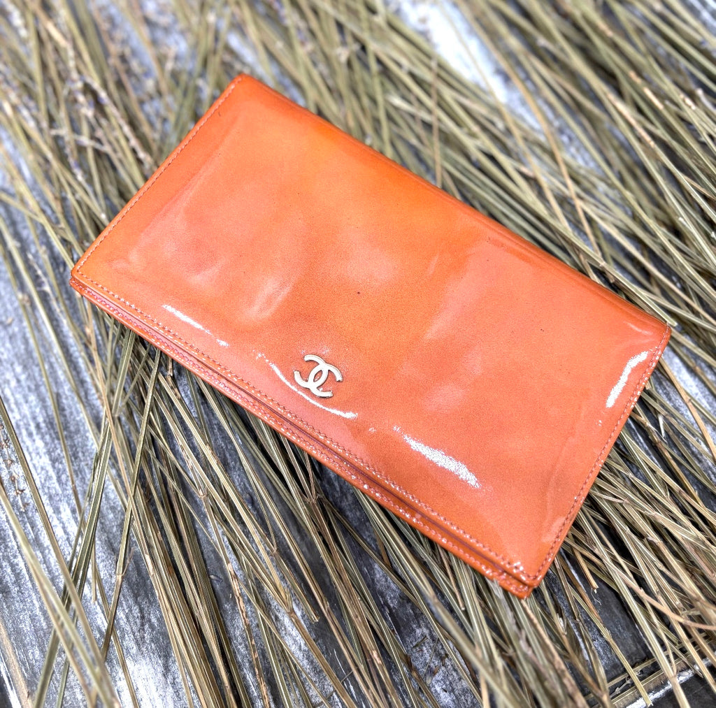 Chanel Orange Patent Leather Long Wallet.