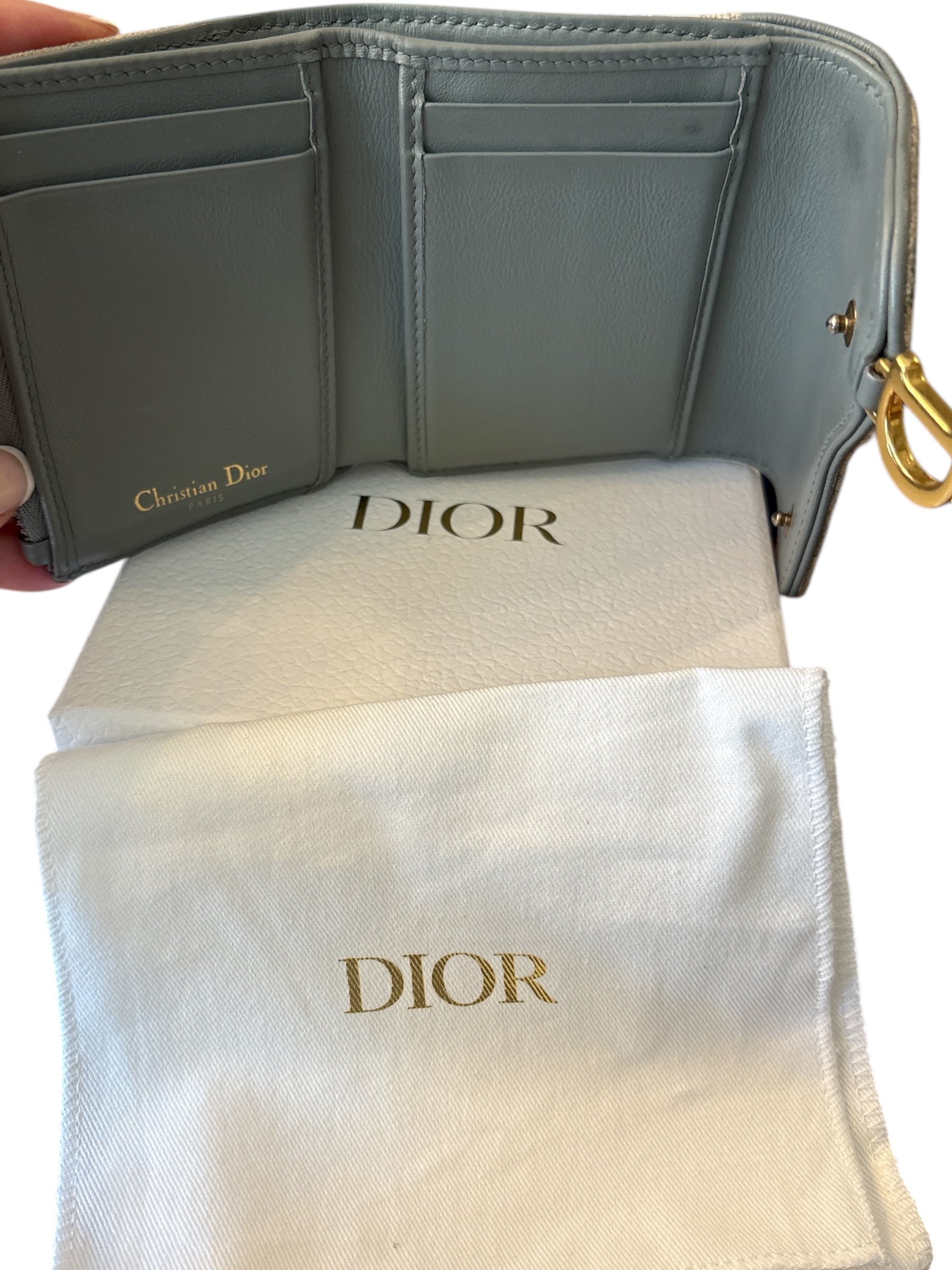 Christin Dior Beige Trotter Tri Fold Wallet.