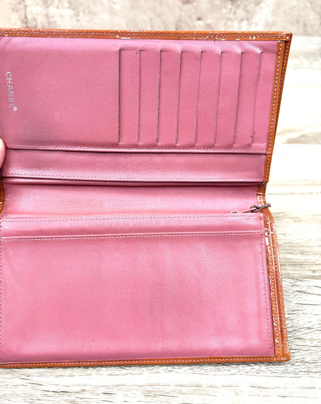 Chanel Orange Patent Leather Long Wallet.