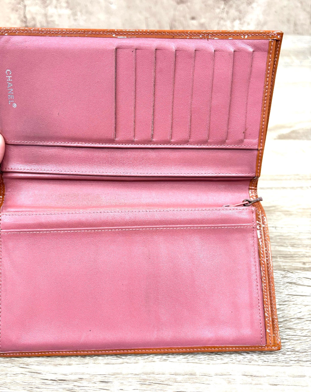 Chanel Orange Patent Leather Long Wallet.