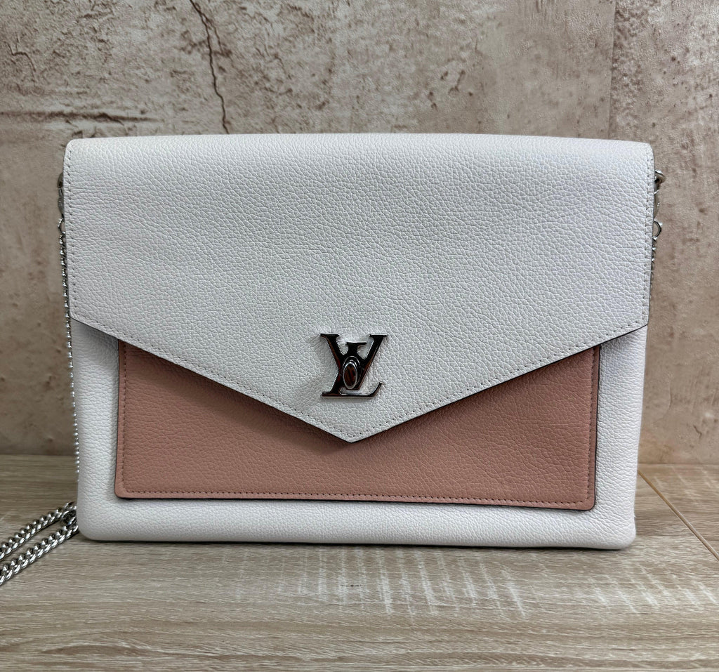 Louis Vuitton Beige & Pink Leather LockMe Pochette.