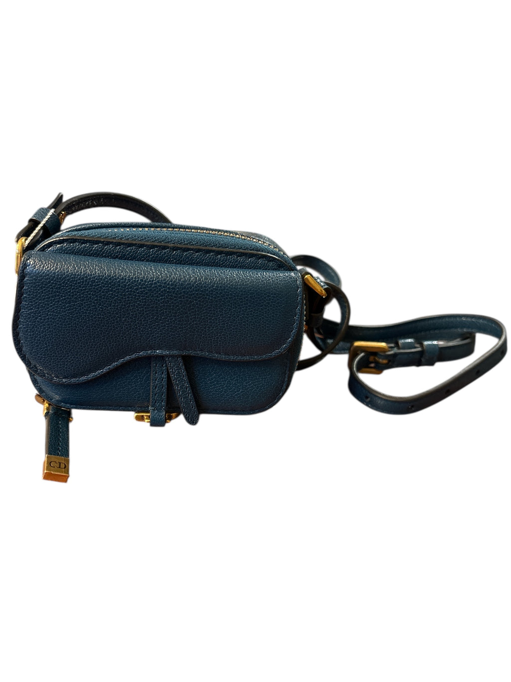 Christian Dior Saddle Shoulder Strap Pouch Goatskin Mini Blue.
