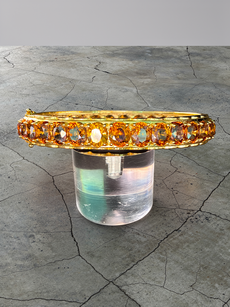 Cambodia Unheated Treated Zircon 12K Gold Bangle Bracelet Size 6.5 ( total Weight 49.70 Ct)