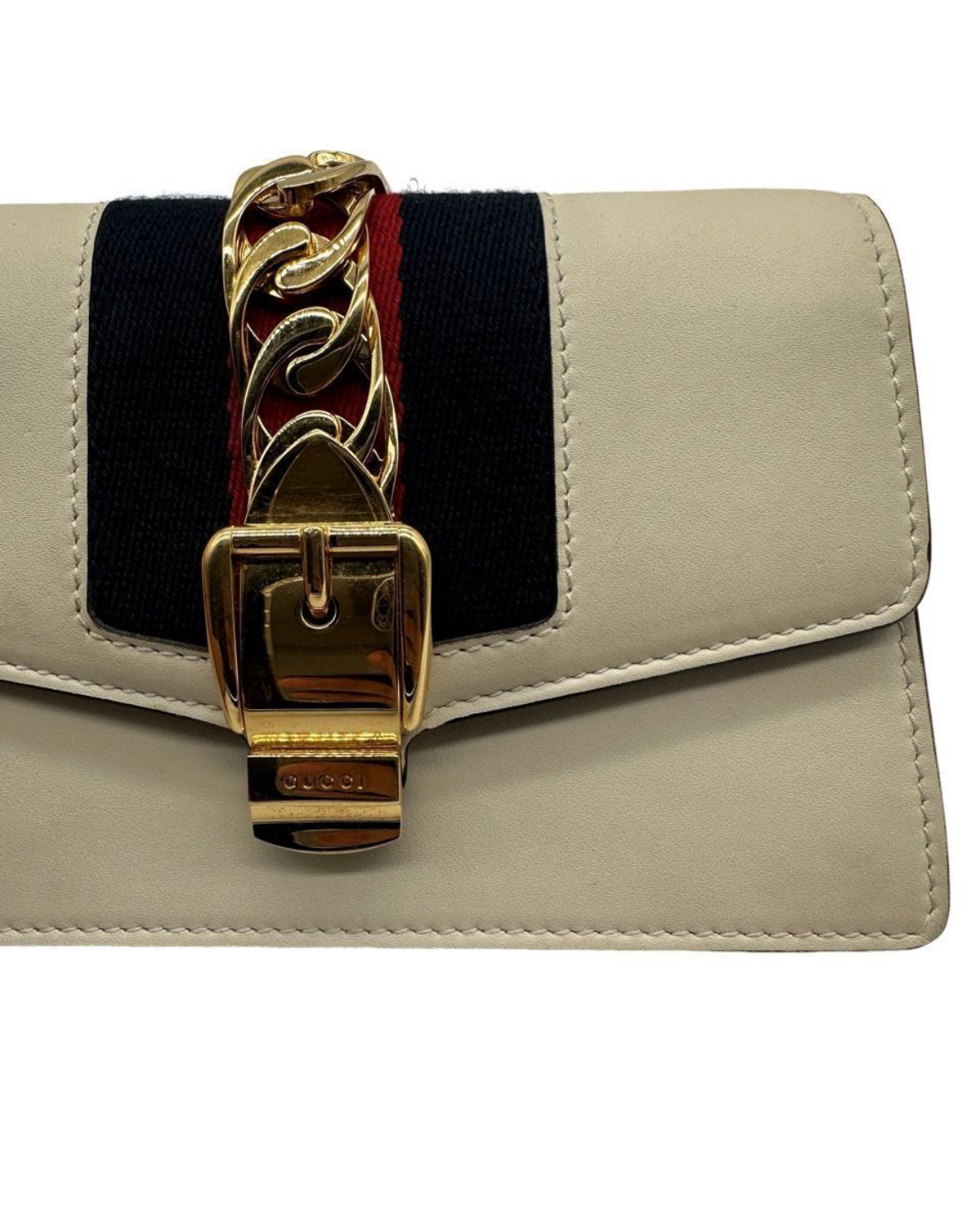 Gucci Calfskin Super Mini Sylvie Chain Shoulder Bag White.