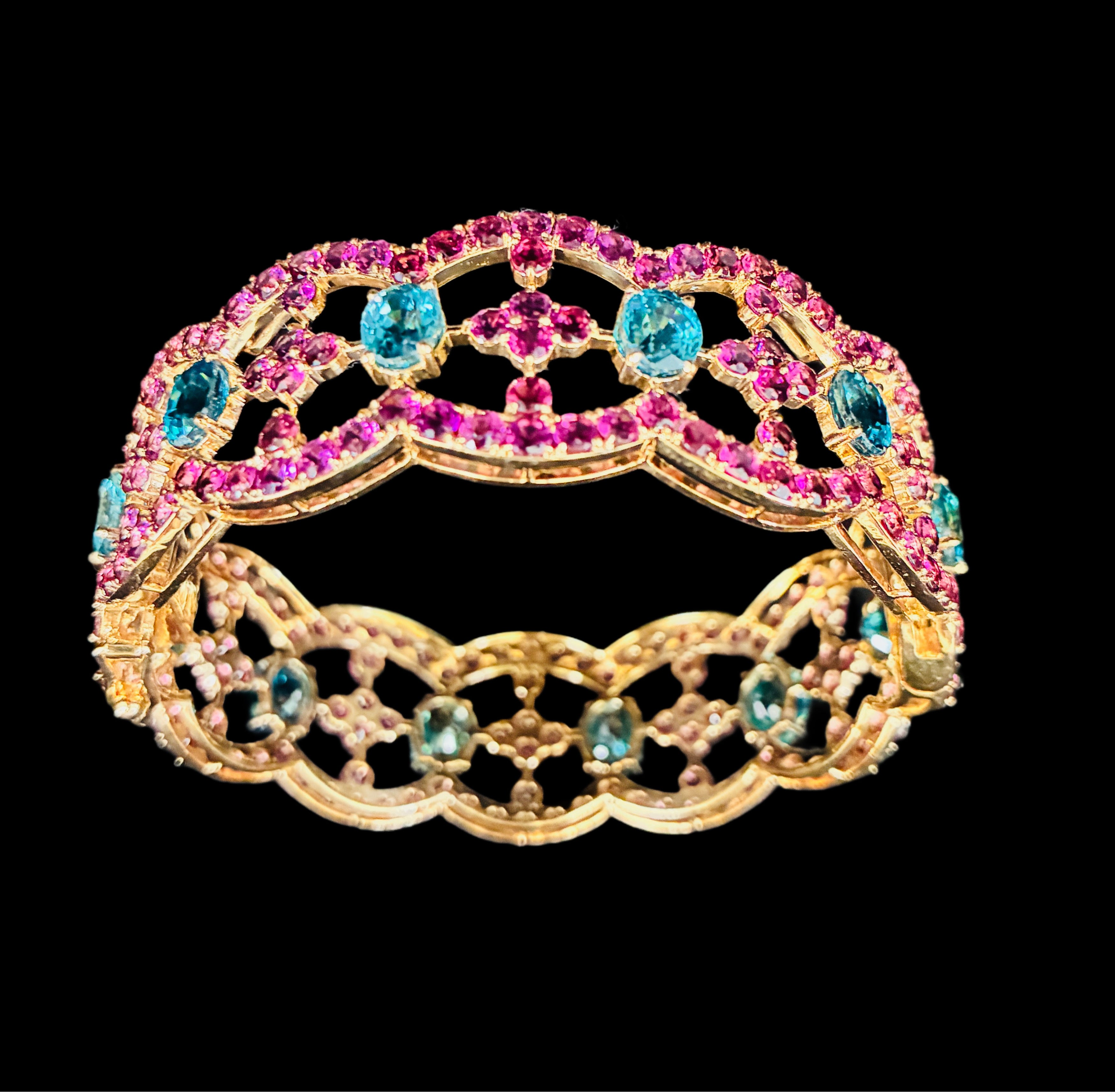 Cambodia Blue Zircon Mix With purple/Pink Garnet Bracelet Size 6.5 12K Gold.