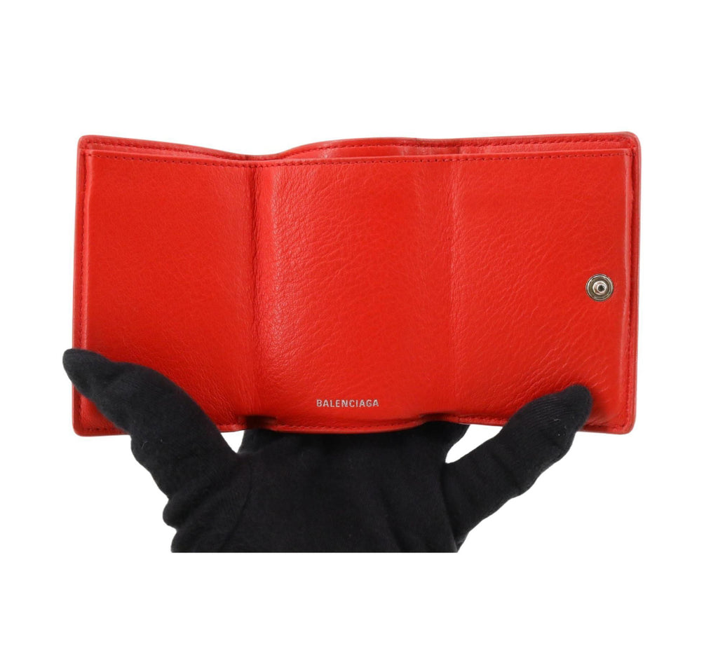 Balenciage Red Tri-Fold Wallet.