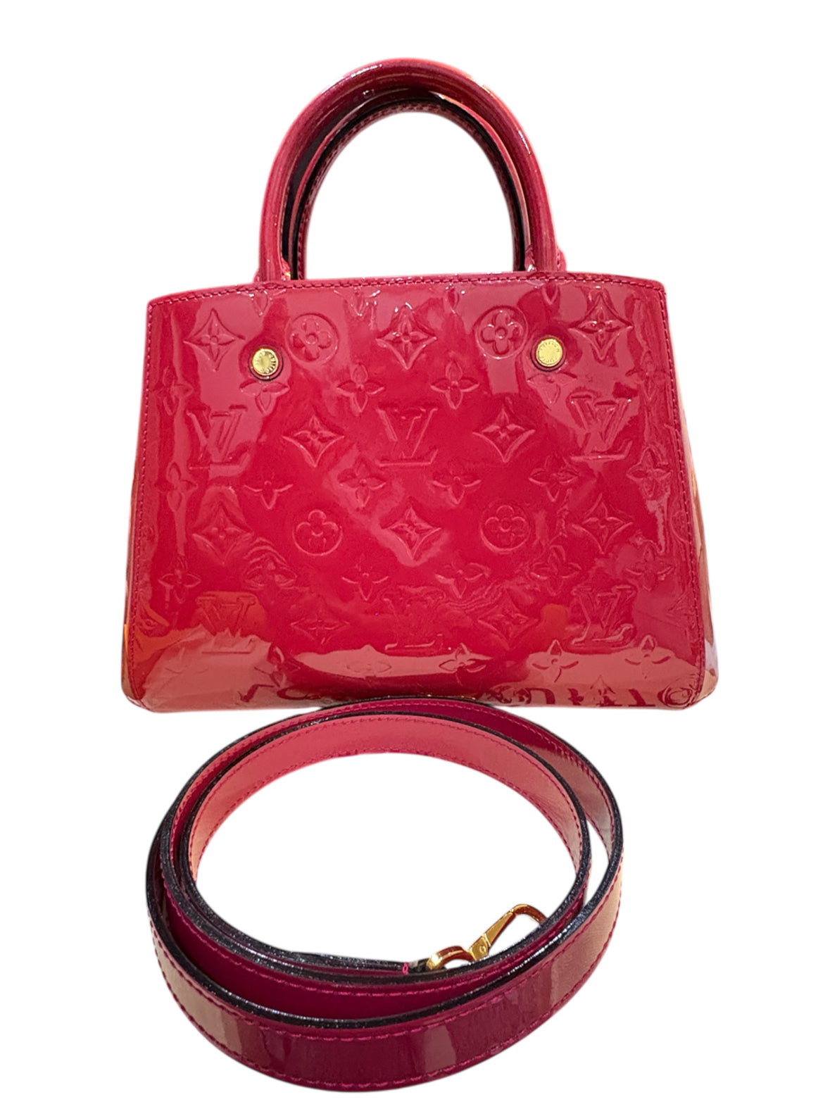 Louis Vuitton Vernis Montaigne Bag Raspberry Red.