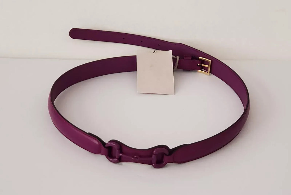 Gucci Azalea Purple Horsebit Thin Leather Belt Size 80.