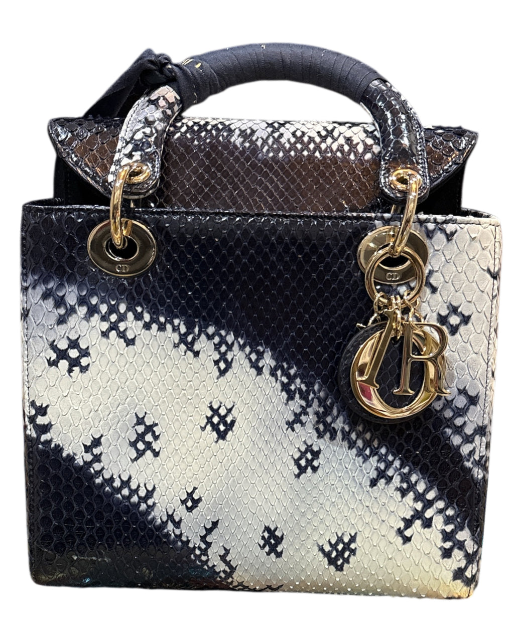 Christian Dior Python Lady Dior Edition Leather Medium Hand Bag Blue.