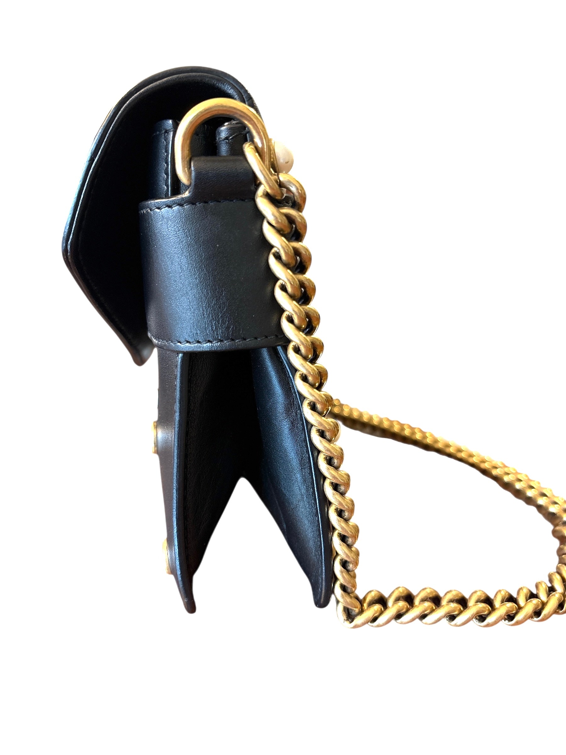 Gucci Broadway pearly Bee Shoulder Bag Embellished Leather Mini Black.