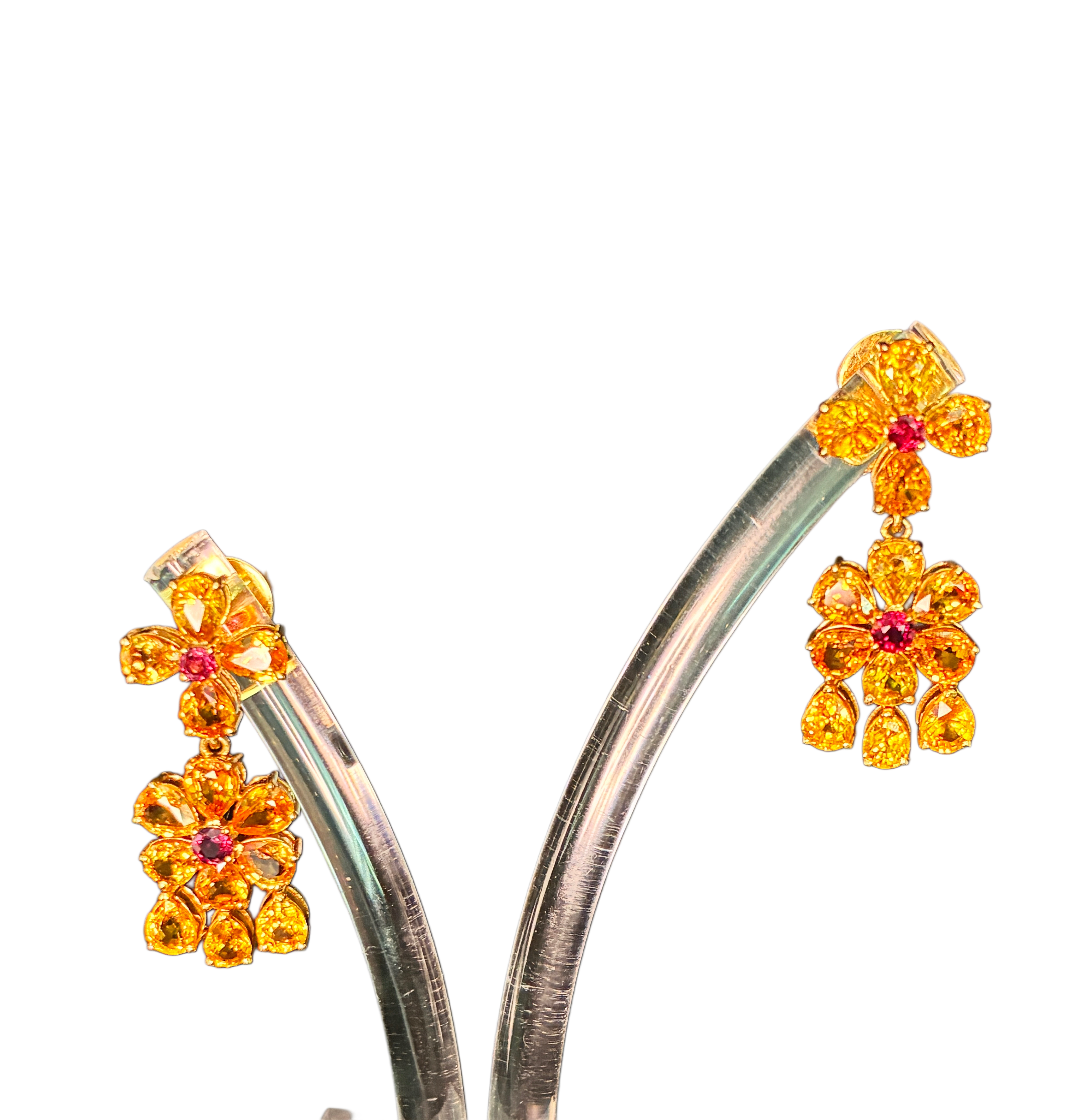 Yellow Sapphire And Ruby 17K Gold Drop Earring