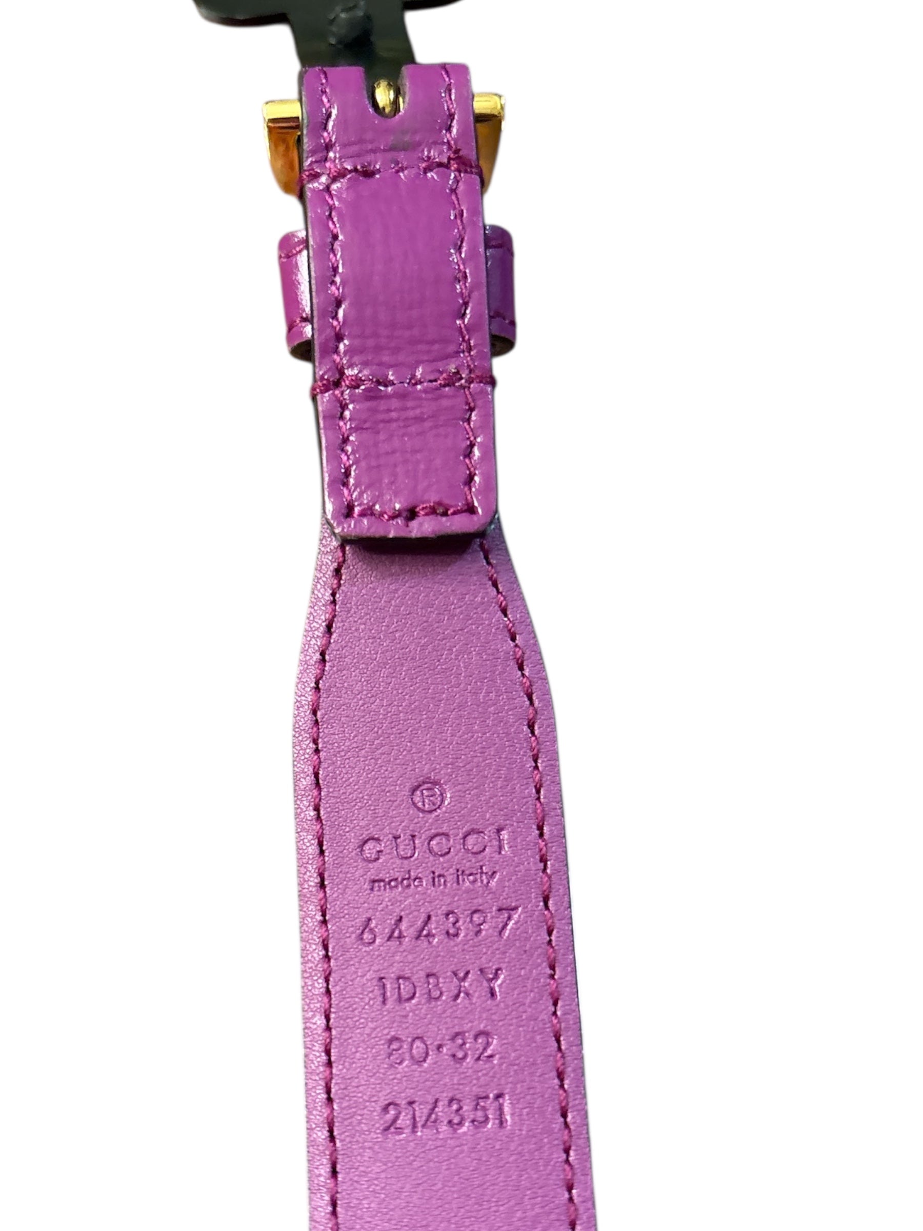 Gucci Azalea Purple Horsebit Thin Leather Belt Size 80.