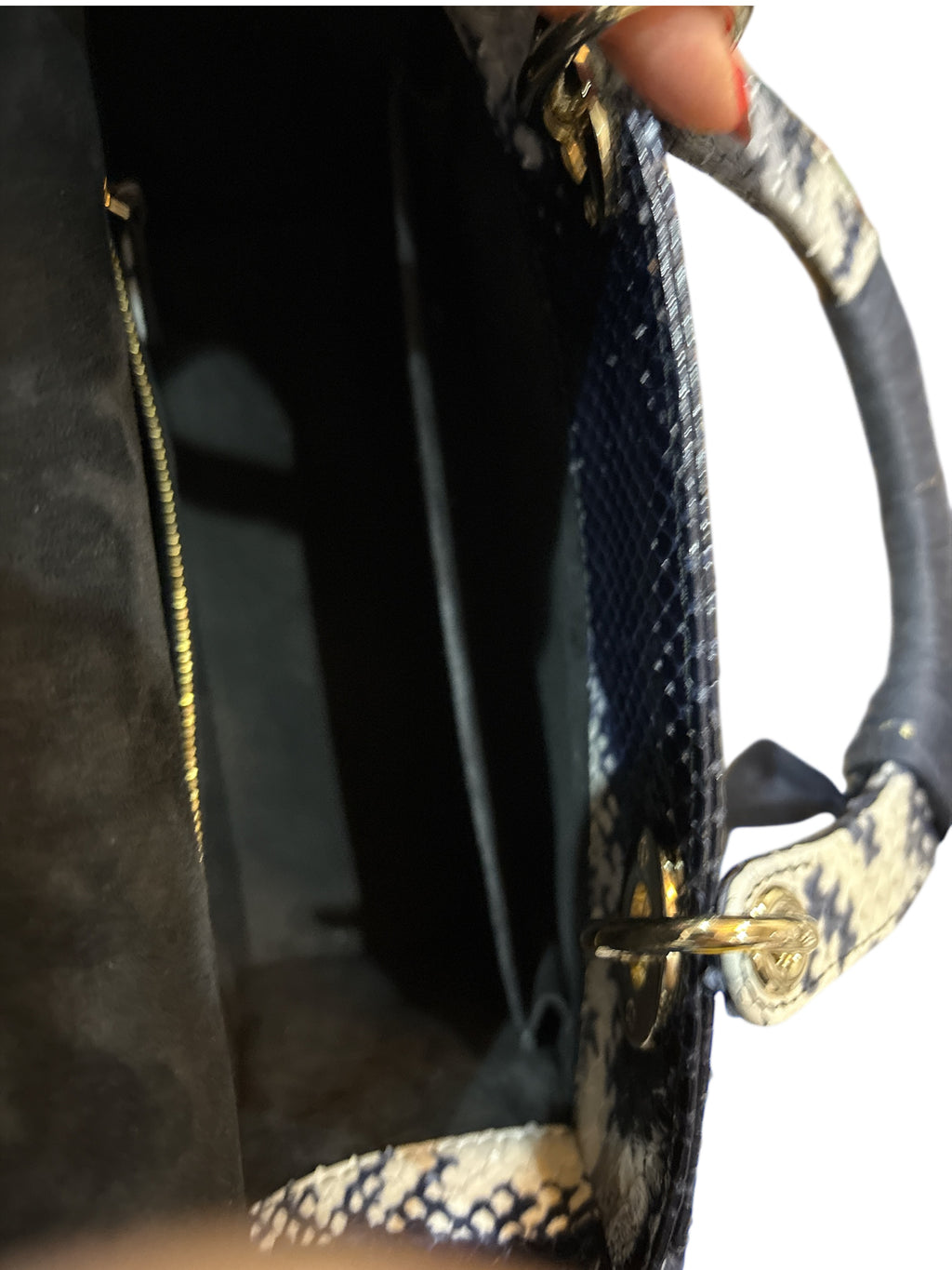 Christian Dior Python Lady Dior Edition Leather Medium Hand Bag Blue.